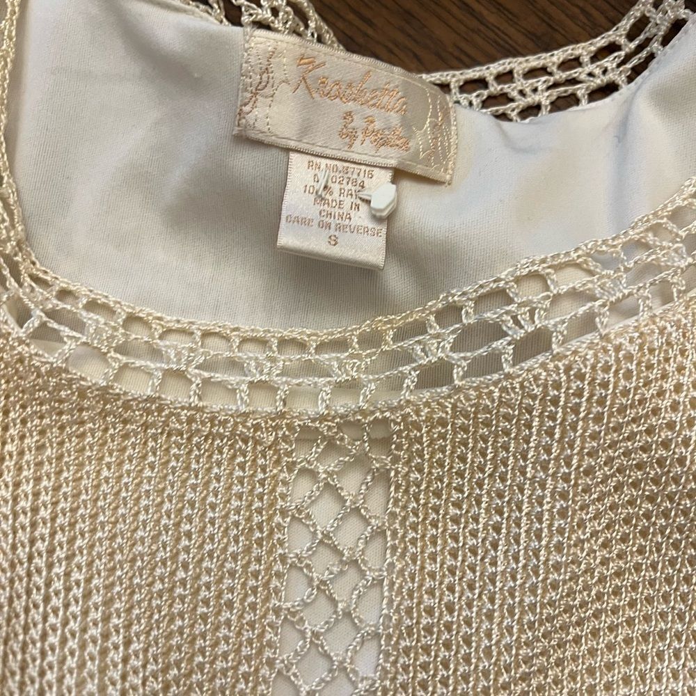 Elegant vintage Kroshetta by Papillon Crochet Cream Knit Dress women’s size 8 - Picture 7 of 11